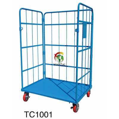 Collapsible 4-sides Galvanized coated dolly roll cage logistics trolley for warehouse